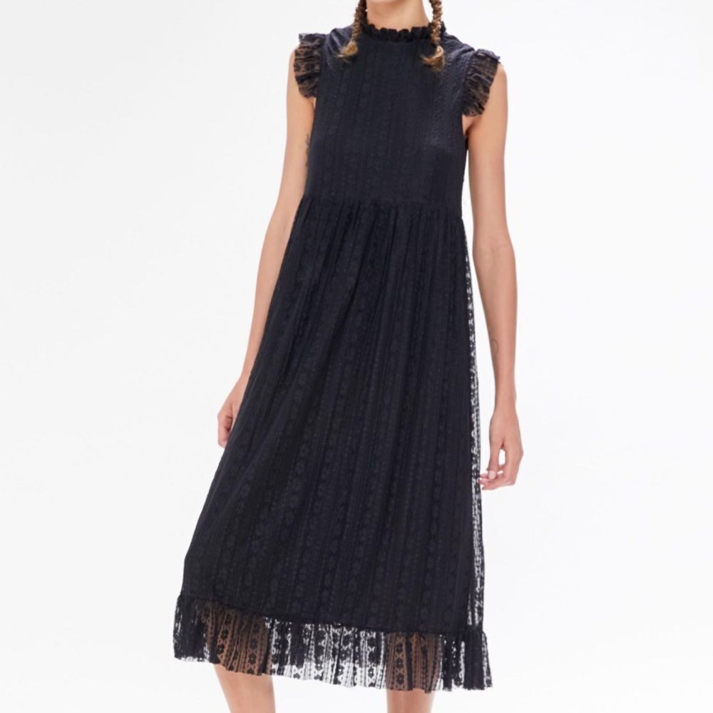 Urban Outfitters Elegant Black Lace Babydoll Ruffle Dress in Size S/P